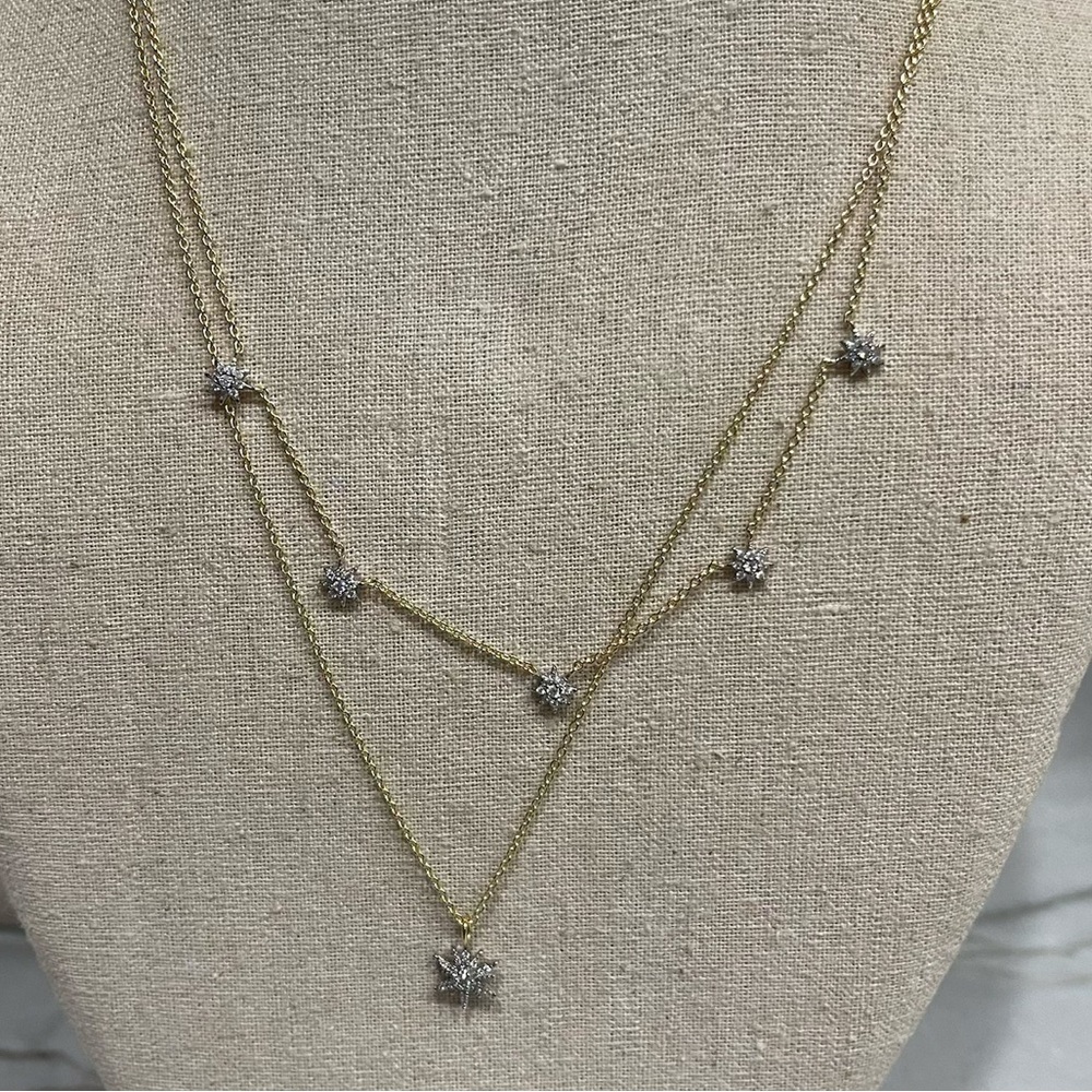 Stella & Dot Gold Double-Layer Star Necklace with Crystal Accents 2 in 1